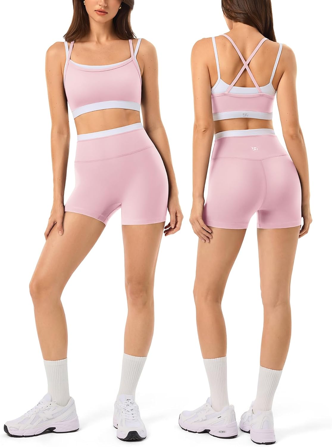 Leggings sin costuras de cintura alta y sujetador deportivo de doble capa