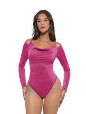 Glitter Long Sleeve Thong Bodysuit - HeyShape