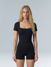 Square Neck Short Sleeve Jumpsuit - HeyShape