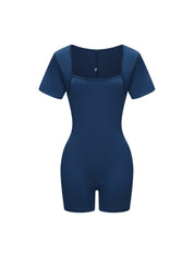 Square Neck Short Sleeve Jumpsuit - HeyShape