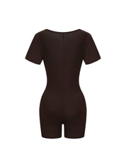 Square Neck Short Sleeve Jumpsuit - HeyShape