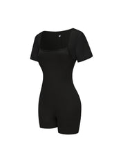 Square Neck Short Sleeve Jumpsuit - HeyShape
