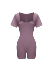 Square Neck Short Sleeve Jumpsuit - HeyShape