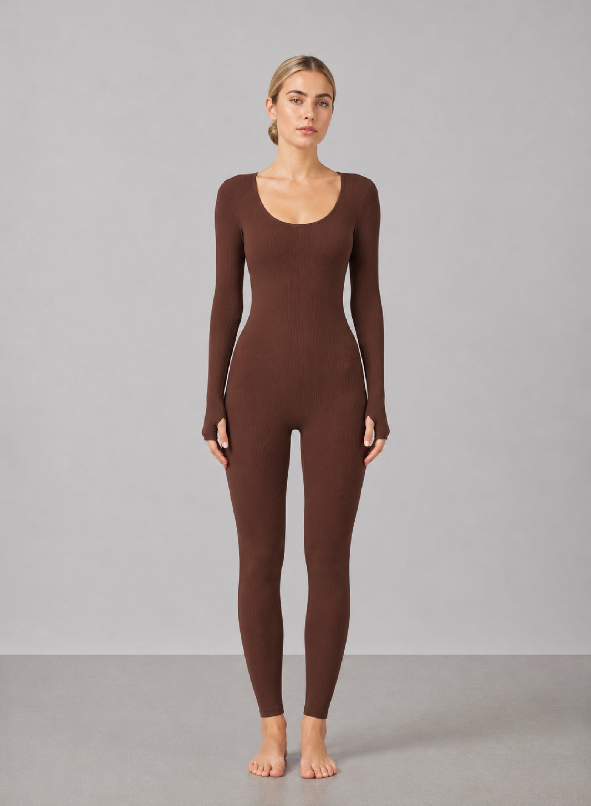 Ribbed Square Neck Jumpsuit - HeyShape