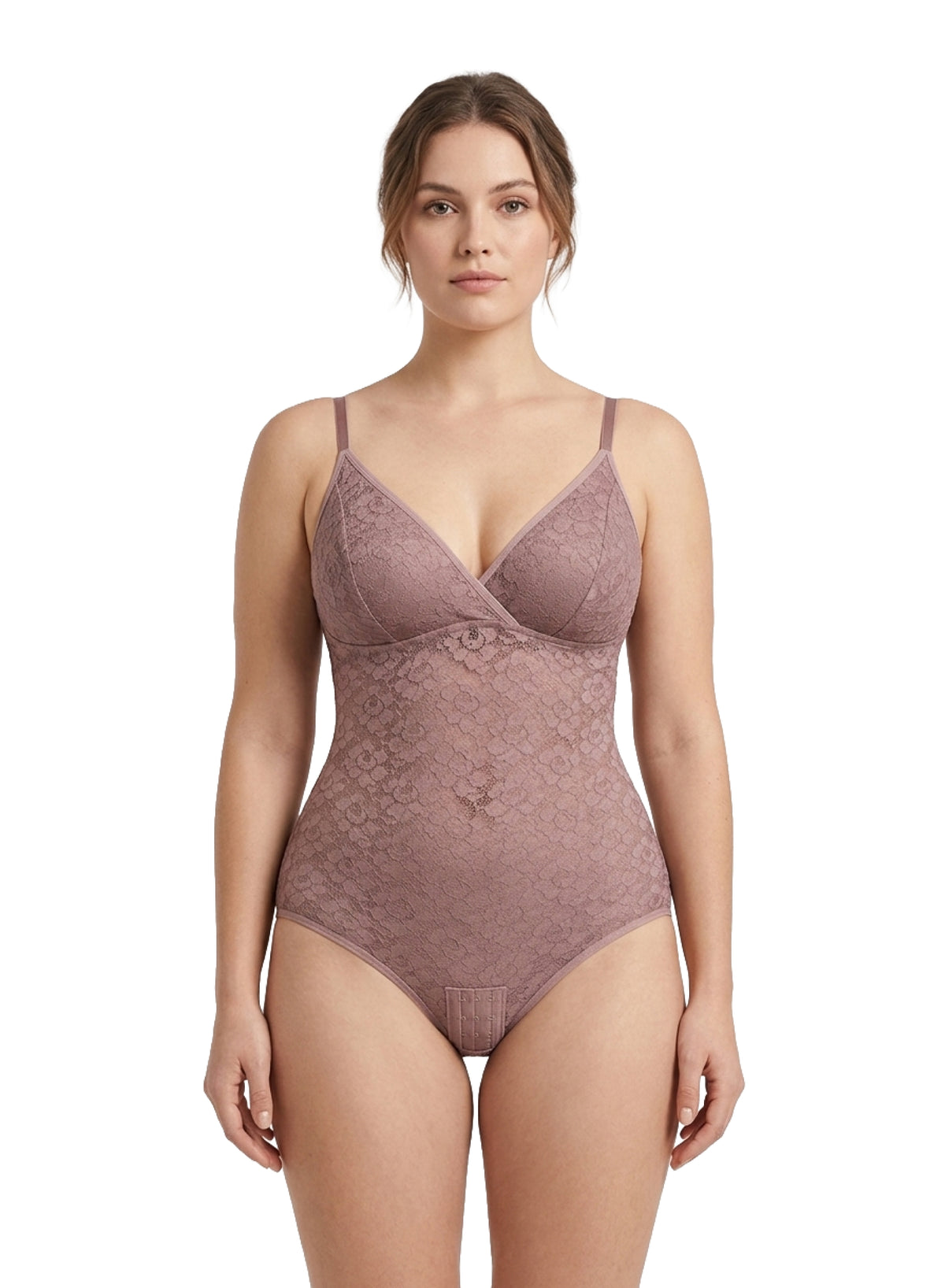 Sheer Laced V-neck Bodysuit - HeyShape