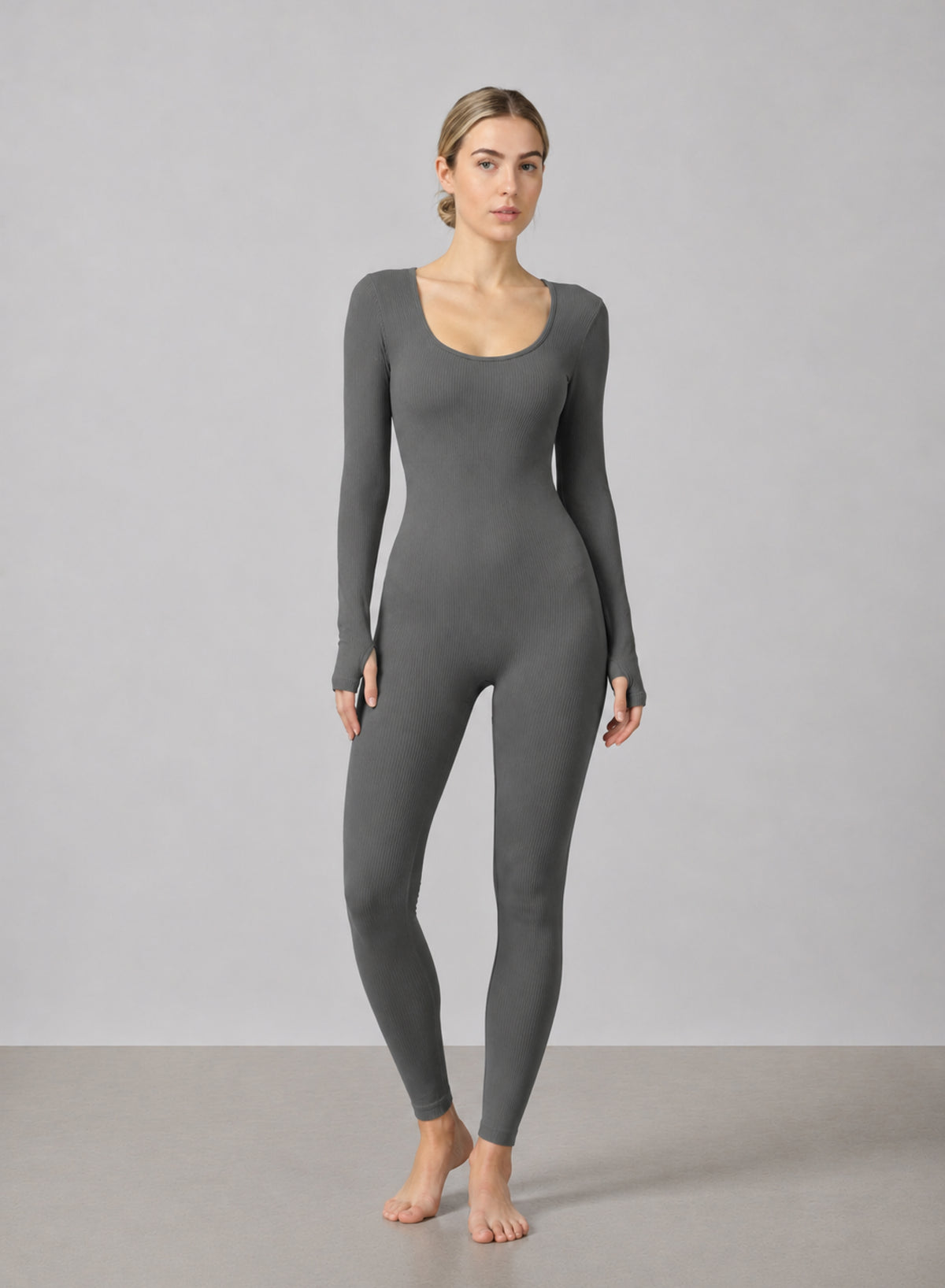 Ribbed Square Neck Jumpsuit - HeyShape