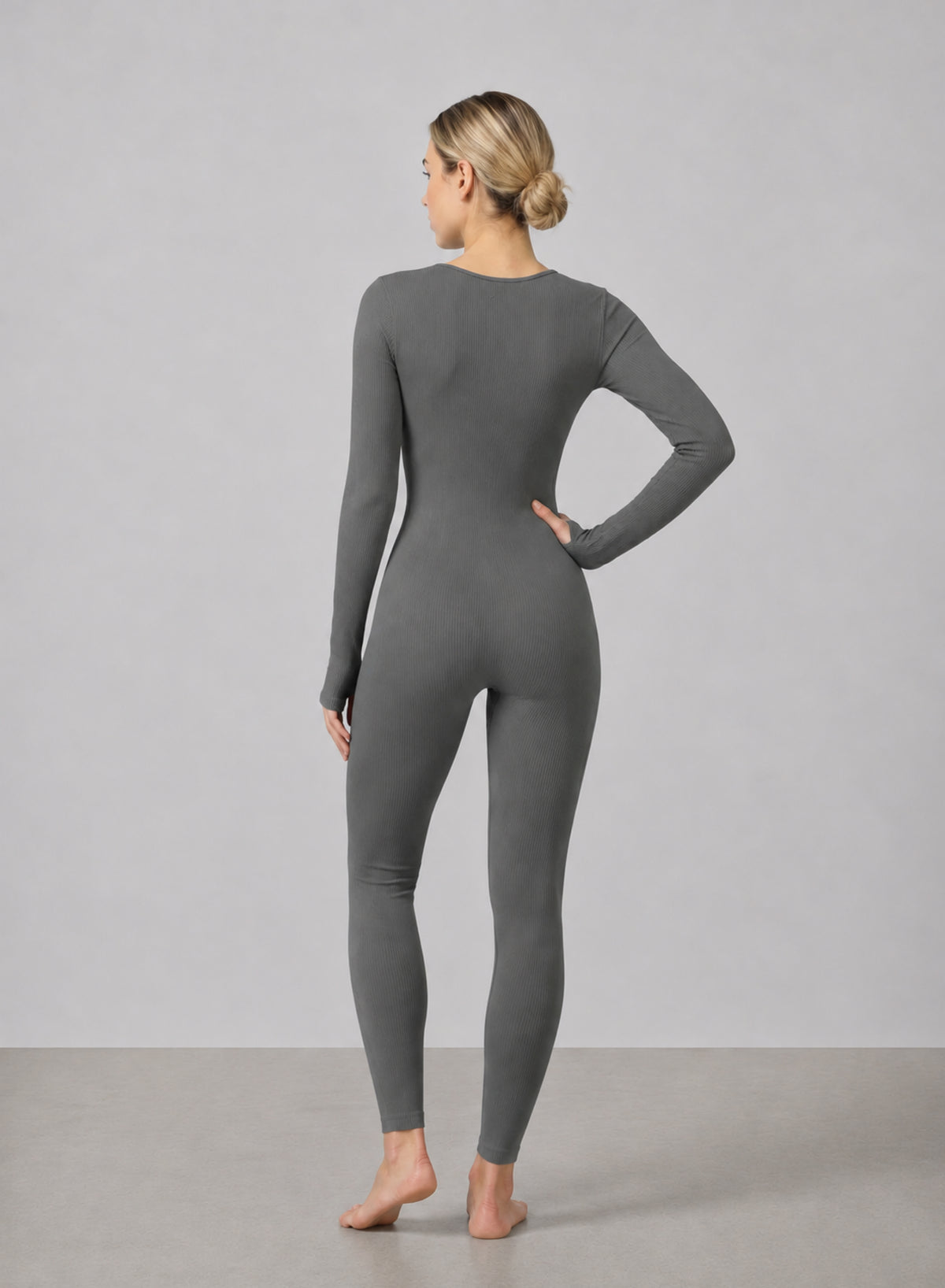 Ribbed Square Neck Jumpsuit - HeyShape