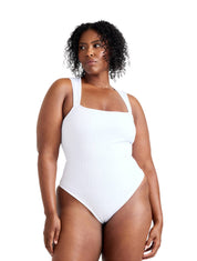 Ribbed Square Neck Shapewear Bodysuit - HeyShape