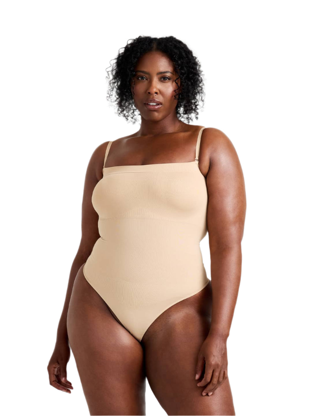THE MYSTYLEMODE NUDE RIBBED BUTTON UP SHORT SLEEVE BODYSUIT main image 1