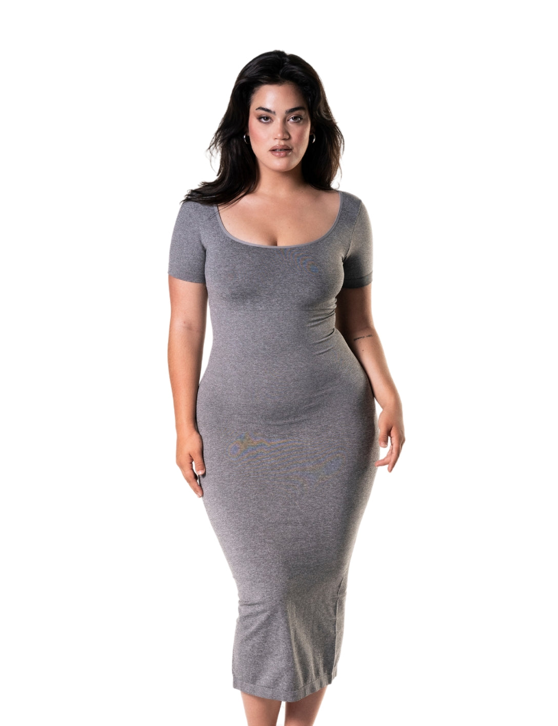 Bodycon Shapewear Midi Slit Dress with Short Sleeves - HeyShape