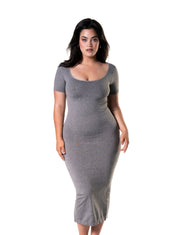 Bodycon Shapewear Midi Slit Dress with Short Sleeves - HeyShape