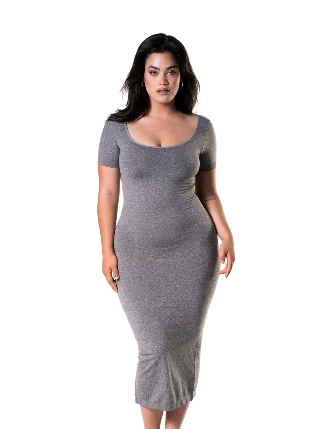 Bodycon Shapewear Midi Slit Dress with Short Sleeves