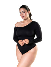 One Shoulder Long Sleeve Thong Bodysuit - HeyShape