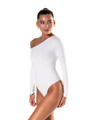 One Shoulder Long Sleeve Thong Bodysuit - HeyShape
