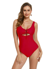 HeyShape - Cut-Out Corset Swimsuit Front Red
