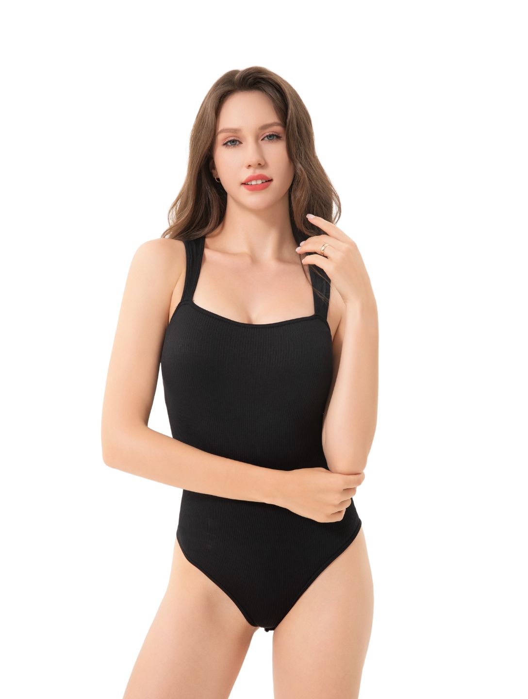 Geribbelde Square Neck Shapewear Bodysuit