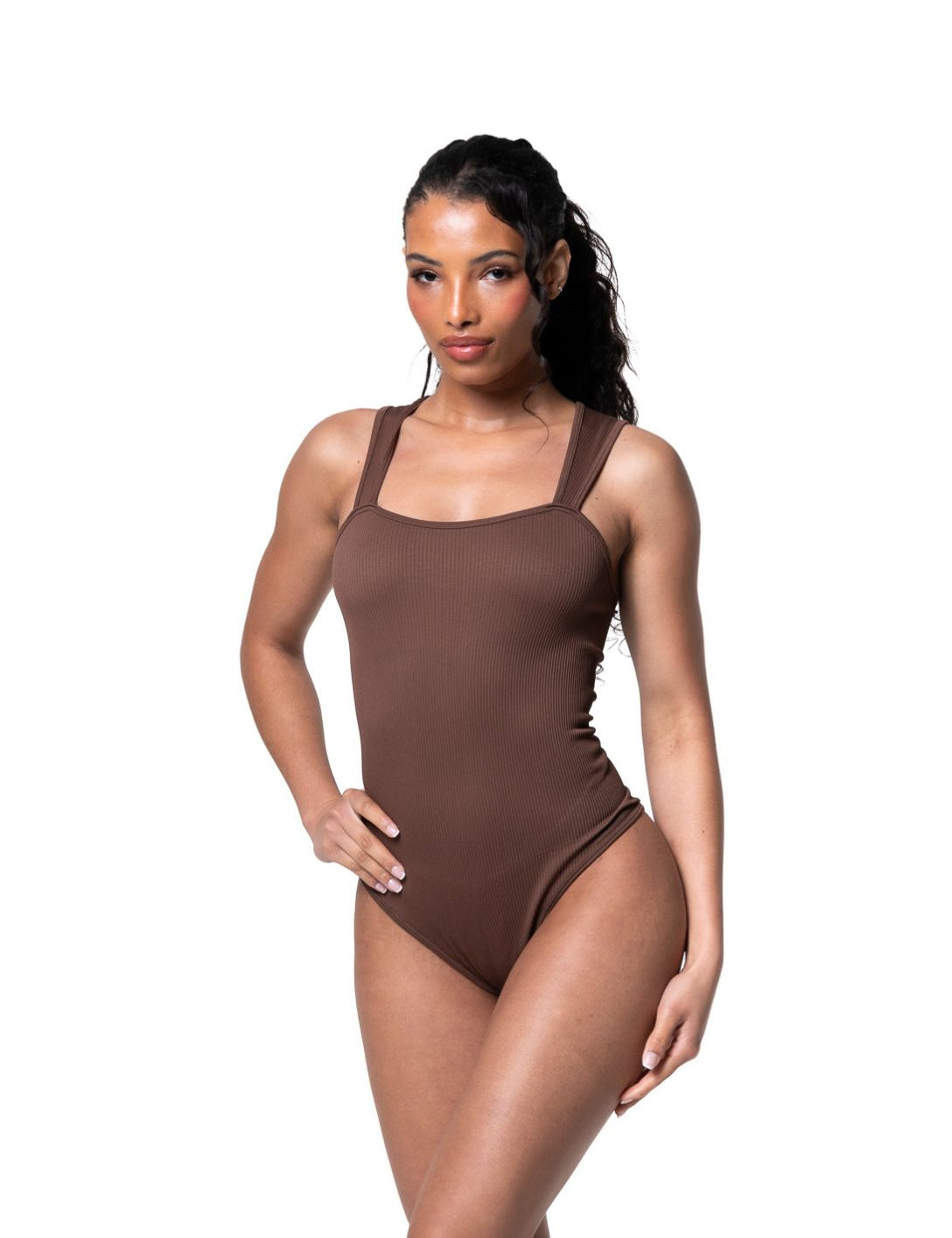 Ribbed Square Neck Shapewear Bodysuit - HeyShape