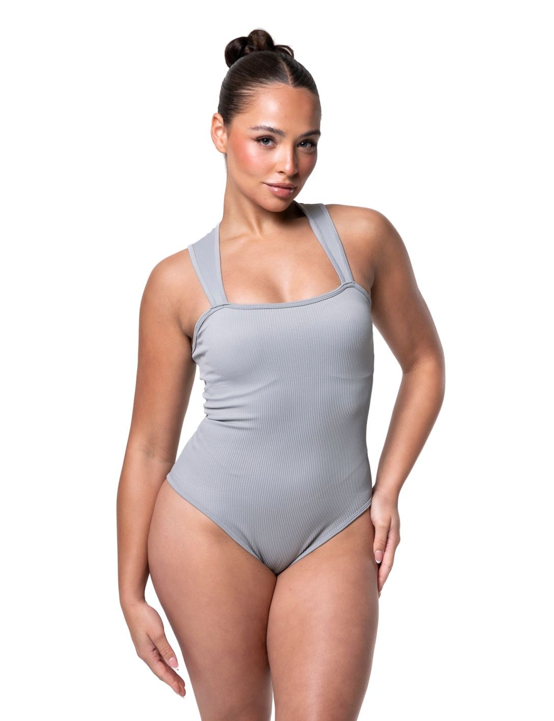 Ribbed Square Neck Shapewear Bodysuit - HeyShape