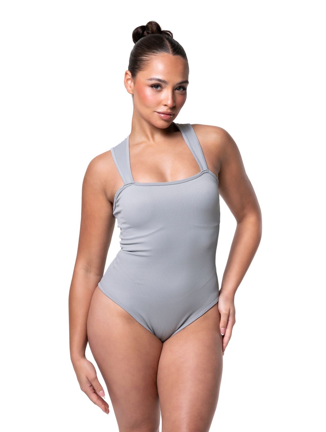Ribbed Square Neck Shapewear Bodysuit - HeyShape