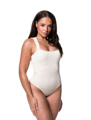 Ribbed Square Neck Shapewear Bodysuit - HeyShape