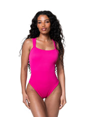 Ribbed Square Neck Shapewear Bodysuit - HeyShape