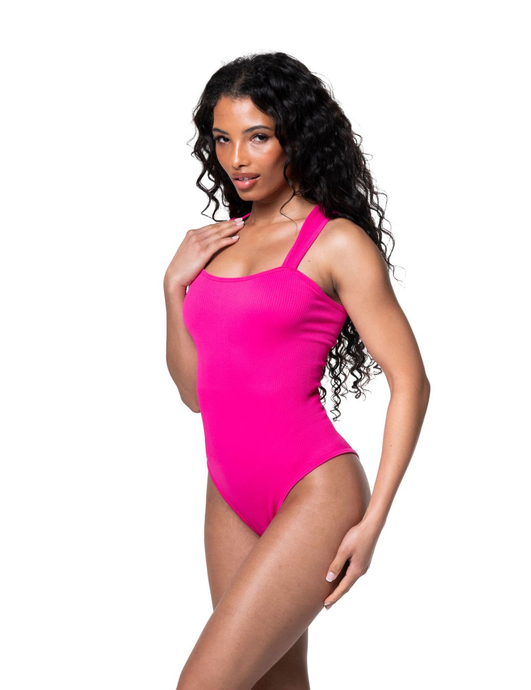 Ribbed Square Neck Shapewear Bodysuit - HeyShape
