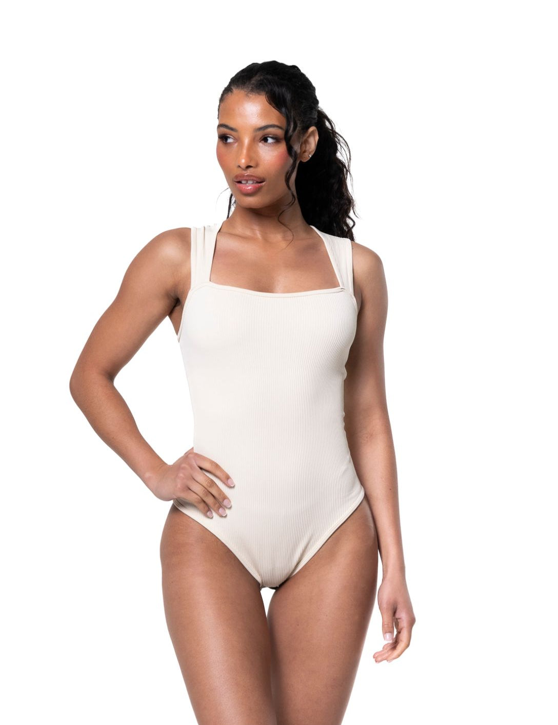 Ribbed Square Neck Shapewear Bodysuit - HeyShape