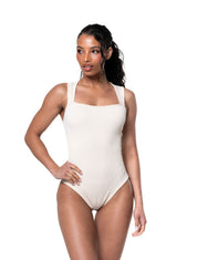 Ribbed Square Neck Shapewear Bodysuit - HeyShape