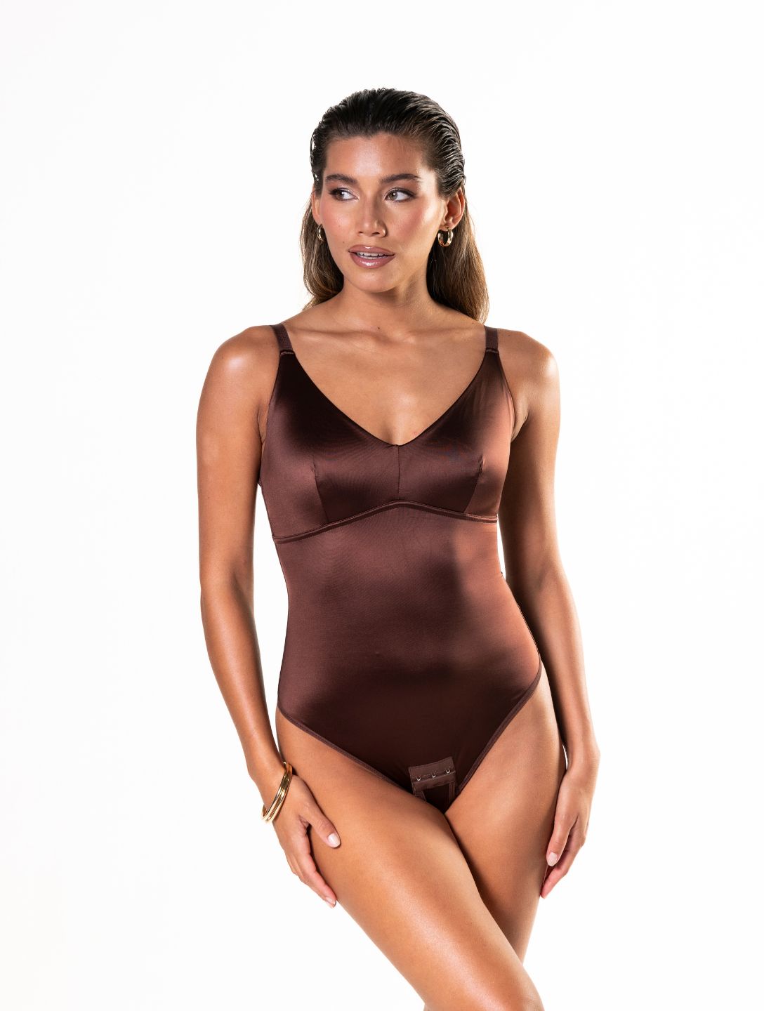 Tanga-Bodysuit aus Satin mit Schnappverschluss