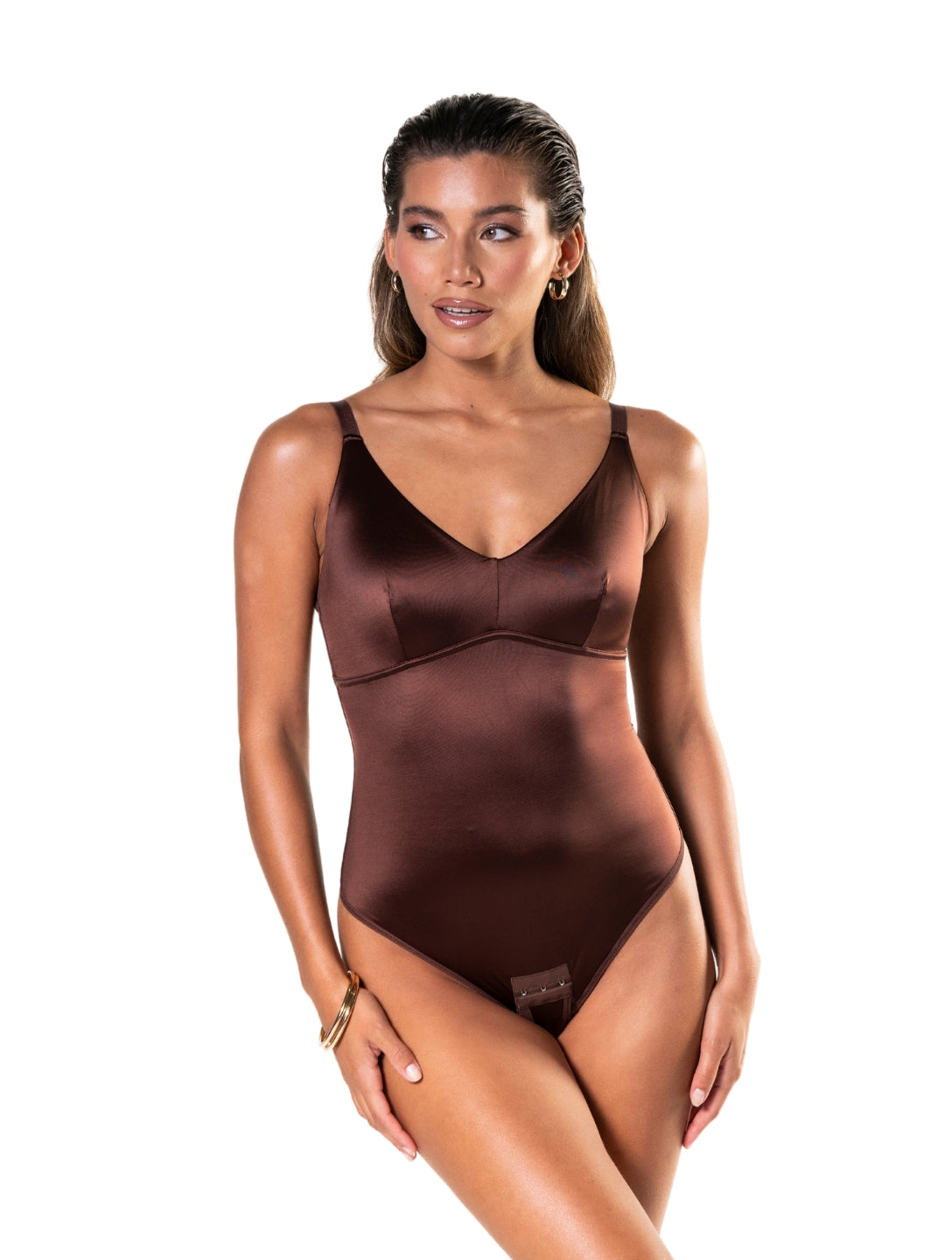 Figurbetonter Tanga-Body aus Satin