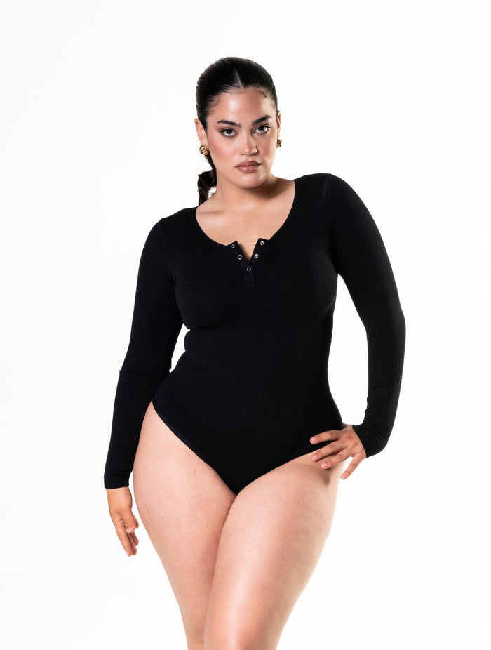 Women's Shiny Twisted Long Sleeve Thong Bodysuit