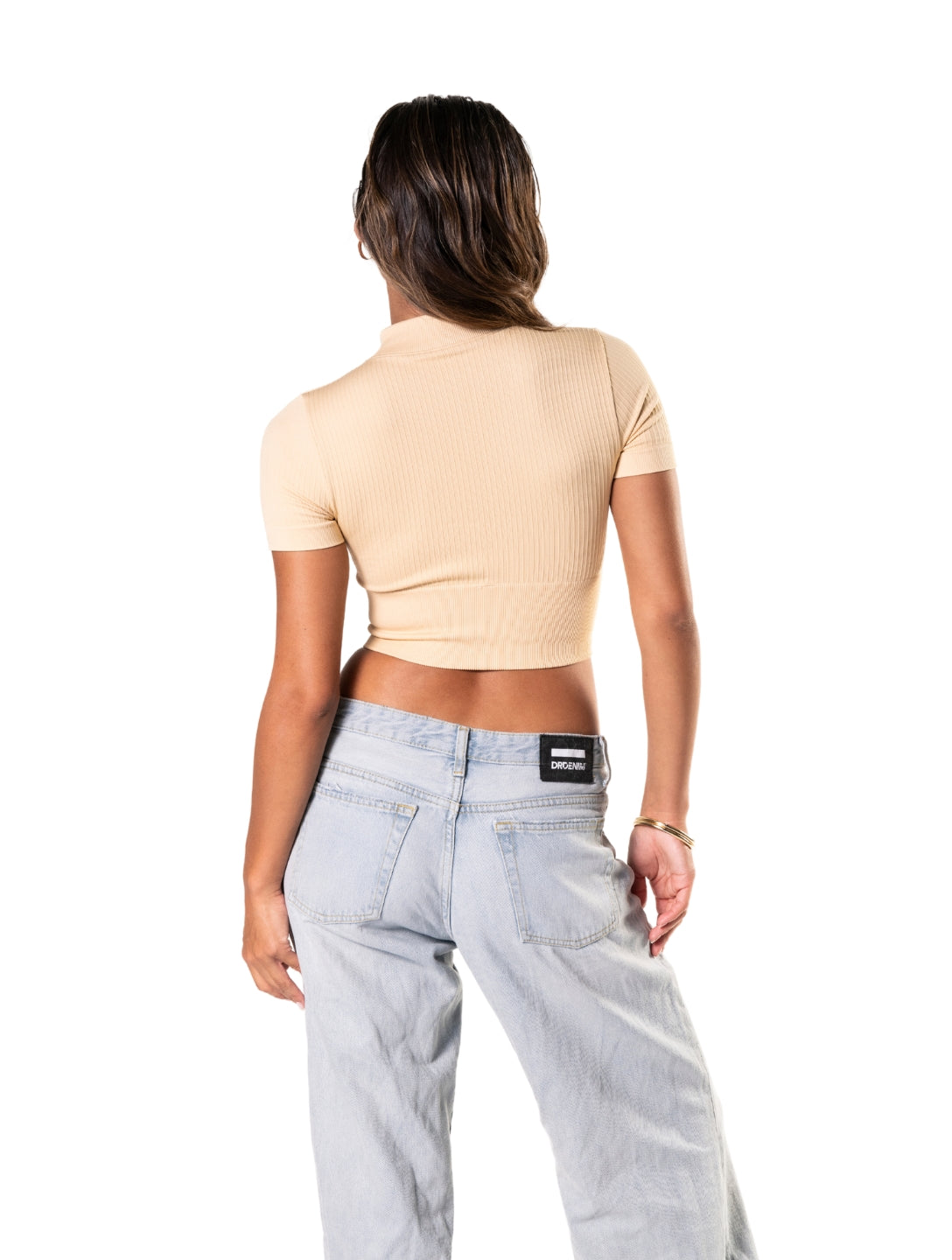 Seamless Ribbed Zip-Front Short Sleeve Crop Top - HeyShape