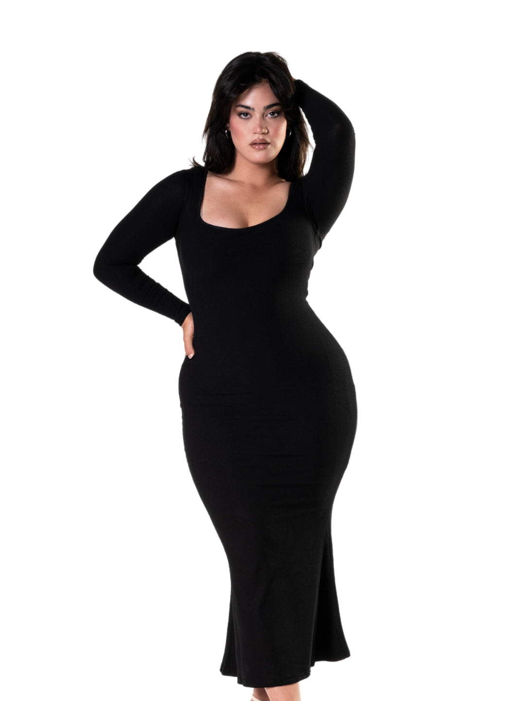 Long Shape Clothes Shape Black Sculpted Long Sleeve Maxi Dress
