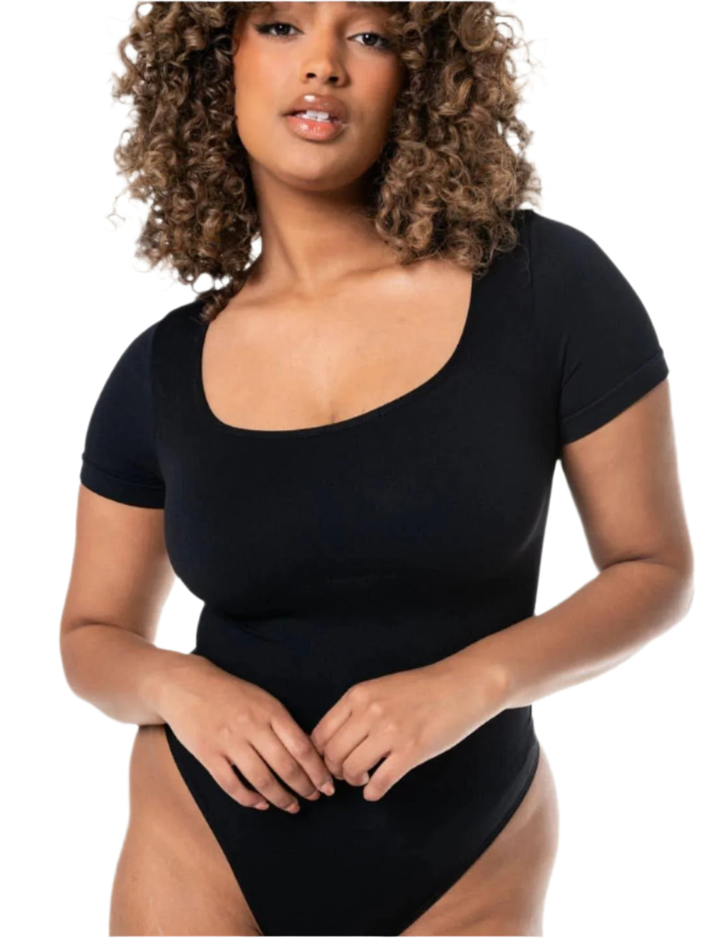Shapewear Square Neck Smoothing Shine Thong Bodysuit