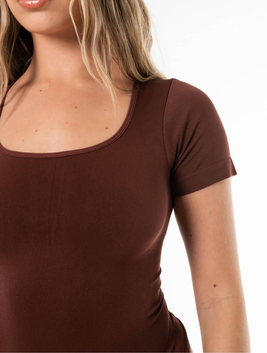 Sexy Bodysuit For Women Square Neck High Cut Thong Tops Long Sleeve Shirt  Coffee Bean XL