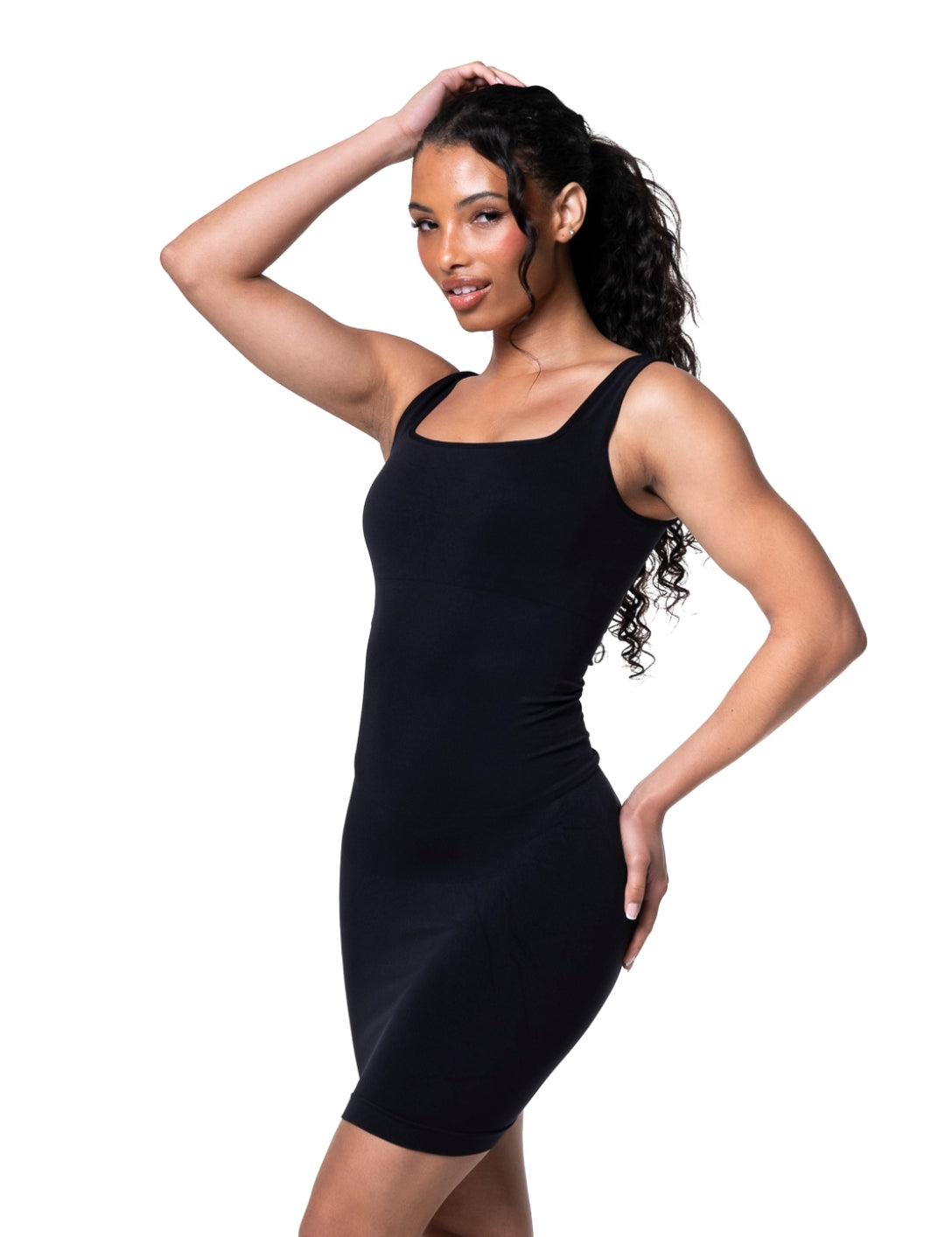 Square-Neck Seamless Mini Dress - HeyShape